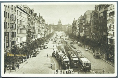 Trams on Wenceslas Square - Prague